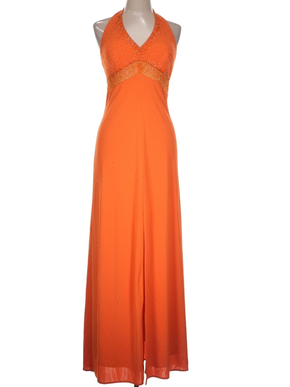 Halter Maxi Dress with Sparkling Waist in Vibrant Orange